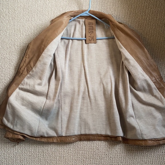 Leather trench coat jacket with belt caramel brown color GMS-75 brand - Picture 5 of 5